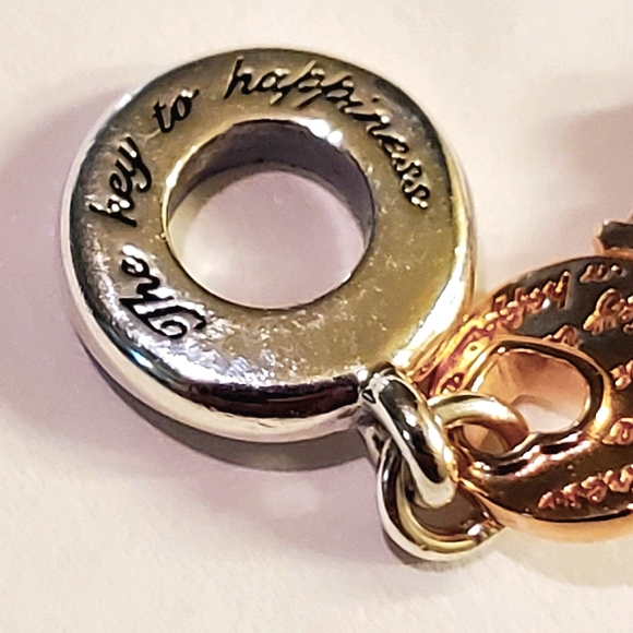 Authentic NEW Pandora Two Tone Key and Sliding Heart Charm S925ALE 14K RGP - Picture 7 of 8